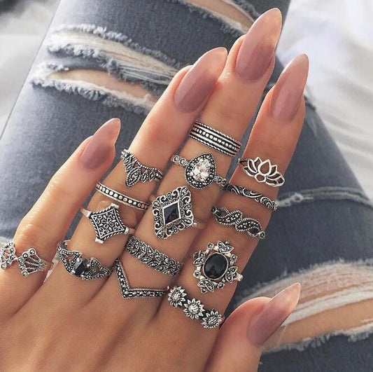 Bohemian luxury rings set for women-15 units