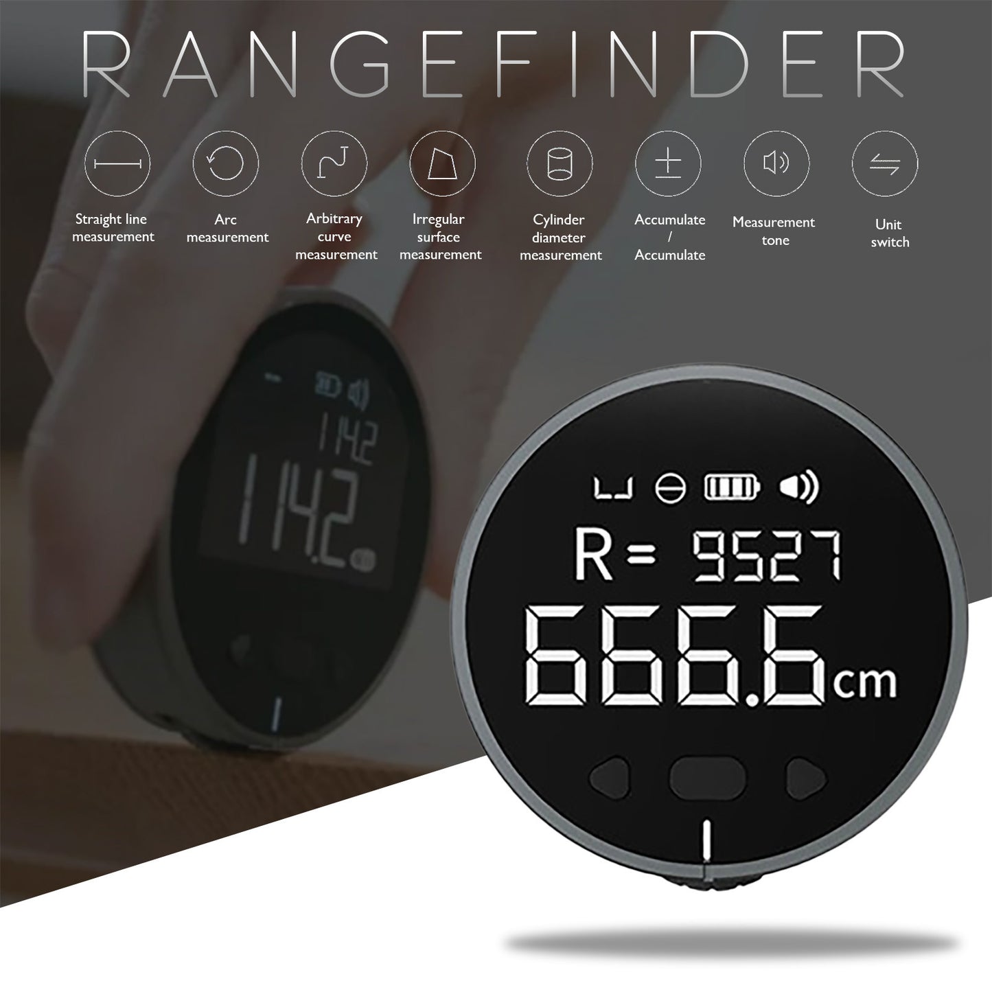 Rechargeable Electronic Ruler 8 Functions Portable HD LCD Rangefinder