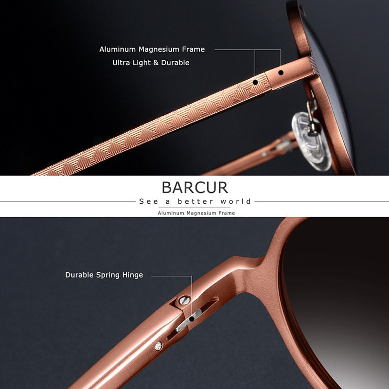 BARCUR,  Luxury Unisex Round Sunglasses  UV400